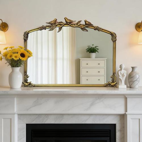 Gold Baroque Vintage Mirror for Vanity 19x25Inch Gold Antique with Ornate Frame, Arched Vintage Wall for Bathroom, Living Room, Fireplace, Entryway (Golden (Arched 6), 20L x 26W（Vertical ）)