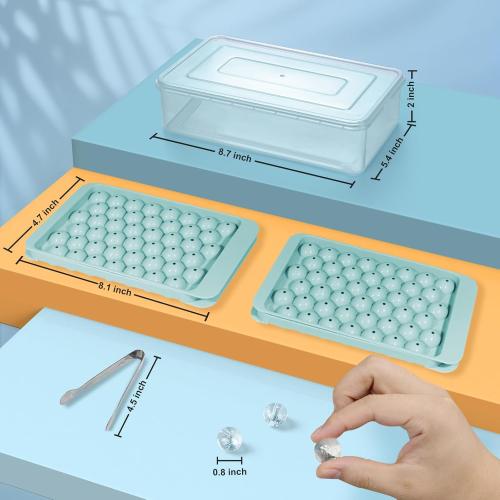 WIBIMEN Ice Cube Tray with Lid and Bin - Round Ice Trays for Freezer with Lid - Ice Cube Trays for Freezer with Ice Container (0.8-2PACK Blue)