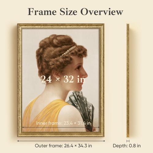 HLiWEGNS Antique Gold 24x32 Frame – Poster Frame with Aged Gold Finish – Picture Frame for 24 x 32 Artwork, Canvas Prints, Puzzles, and Wall Decor