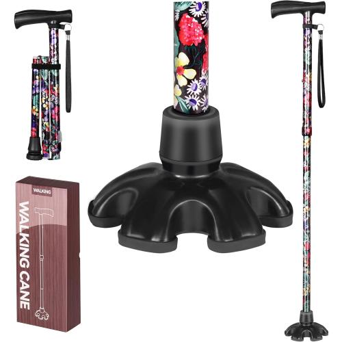 Canes for Women & Men, Walking Cane for Stability, Adjustable Folding Cane for Seniors - Lightweight Collapsible Walking Sticks with Non-Slip Base & T-Handle(30-36 Inch)