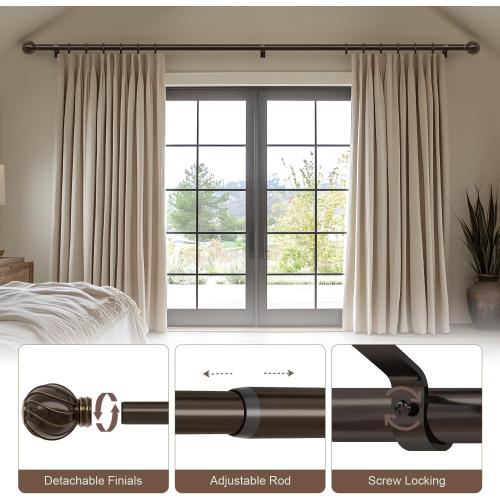 Lootkell Black Curtain Rods for Windows 48 to 84 Inches Adjustable Length Heavy Duty 7/8 Diameter Window Curtain Rod with Decorative Finials for Outdoor Farmhouse Bedroom Kitchen Living Room