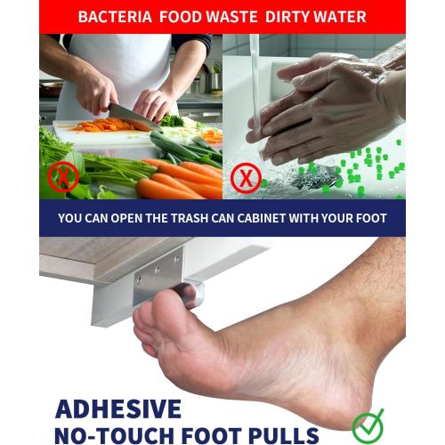Adhesive Touchless Foot Pulls for Cabinet Trash Can Silvery 4'' Touchless Hands Free Trash Opener for Overlay Kitchen Cabinet Door Bins (1, FH01-Silvery)