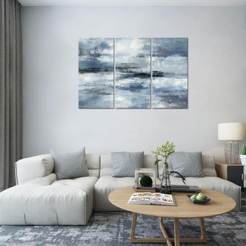 Size 16inch x32inch Set of 3 Color Blue Abstract Wall Art-Grey Abstract Picture 3 Piece Living Room Office Canvas Wall Art Print Wall Painting Modern Artwork for Home Bedroom Wall Decor