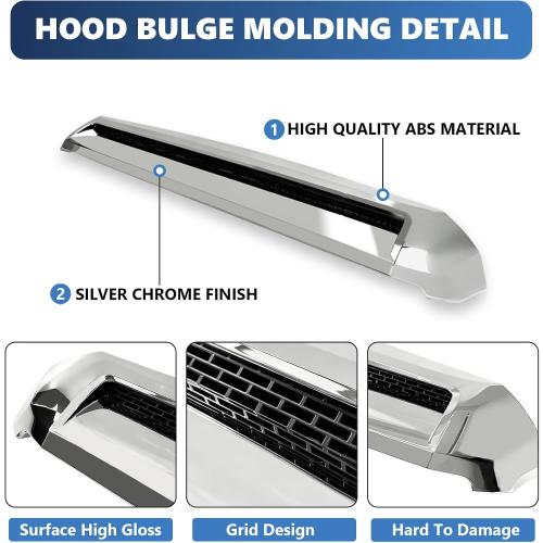 Front Upper Hood Bulge Molding Grille Trim Compatible with 2014-2021 Toyota Tundra Hood Scoop Grill Trim Hood Molding Replacement for 76180-0C030 (Chrome)