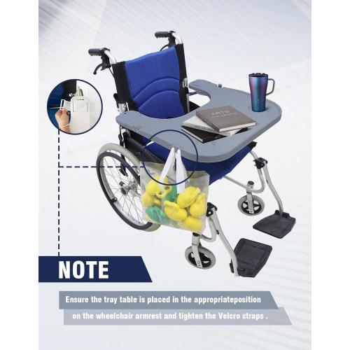 Wheelchair Tray Table with Cup Holder, Detachable Removable Universal Table Tray for Eating Reading Resting, Durable Wheelchair Mobility Scooters Accessories for Seniors & Adults (Grey)