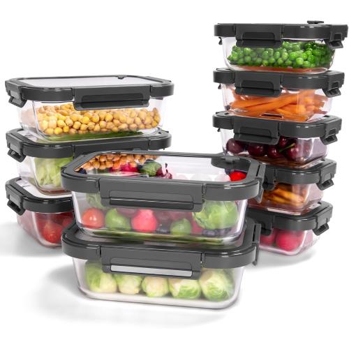 10-Pack Glass Food Storage Containers with Tempered Lids – Borosilicate, Airtight, Oven-Safe (-4°F~950°F), BPA-Free, 4.4 & 1.6 Cup, Leak-Proof, Dishwasher Safe (Gray)