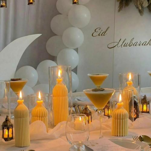 Lyrow 3 Pcs Ramadan Mubarak Scented Soy Candles Eid Islamic Muslim Home Decor Ramadan Mosque Shaped Small Pillar Candles Set Gift for Islam Eid Muslim Festival Home Decorations, 3 Design