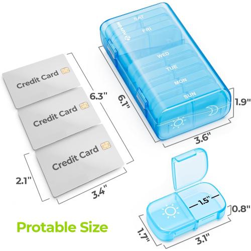 AUVON XL Weekly Pill Organizer 2 Times a Day, Pill Box 7 Day with One-Side Large Openings for Easy to Use, Blue AM PM Pill Case for Medication, Vitamins, Fish Oils, Supplements