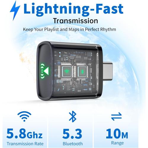 Grey Type C Wireless CarPlay Adapter for Apple iPhone 2025 Upgrade, Converts Factory Wired to Wireless, No Delay, Stable Connection, Mini Apple Carplay Wireless Adapter for iOS 10  and Car from 2018 ,USB/Type C
