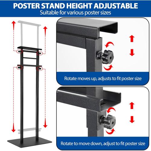 2Pack Poster Stand for Display, Heavy Duty Floor Standing Sign Holder, Double-Sided Poster Board Stand, Adjustable Height Up to 80 inch, Outdoor Banner Stand for Board & Foam Display, Black