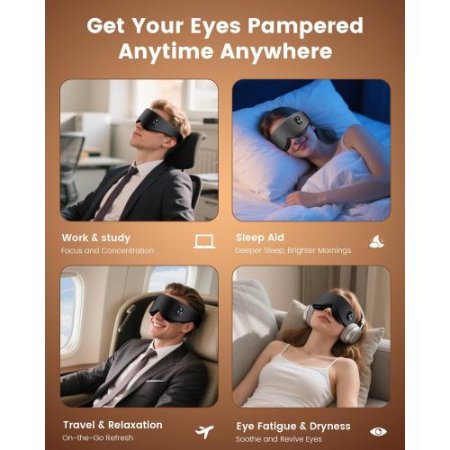Anydance Heated Eye Mask - Cordless Eye Mask for Dry Eyes, Eye Relief, Improved Sleep, Timed Shutdown, 4 Temperature, Washable Eye Heating Pad for Travel, Removable for Cleaning - Black