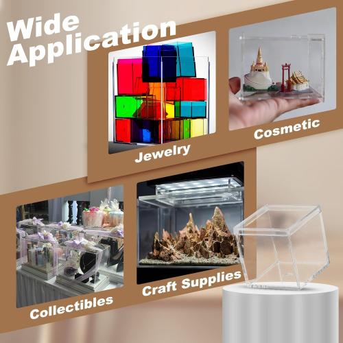 Acrylic Box with Lid, 4.33 x 4.33 x 1.57 in Acrylic Display Case Plastic Square Cube Container Storage Holder Stackable Bins for Cosmetic Collectible Candy Jewelry(2 Pack, Clear)