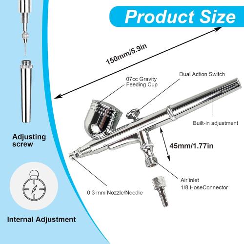 Air Brush 0.3mm Gravity Feed Dual-Action Airbrush Paint Spray Gun Kit Set Airbrush Kit Air Brush Painting Set for Nails Painting Art Craft