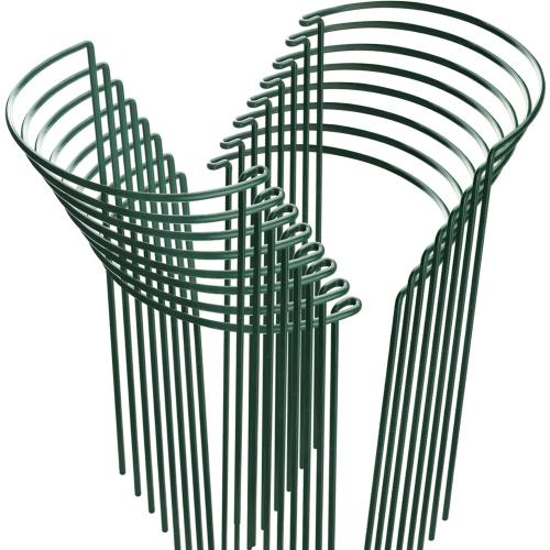 16 Pack of Green 10x15.8 HiGift Plant Support Stakes, Half Round Metal Garden Plant Stake Indoor Peony Cages and Supports, Green Plant Support Ring Border for Tomato,Hydrangea,Flower Outdoor (10 Wide x 15.8 High)