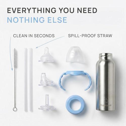 3-in-1 Stainless Steel Baby Bottle – Newborn to Toddler Sippy and Straw Cup, Leak-Proof Insulated, Ages 0–4, 8 oz Blue