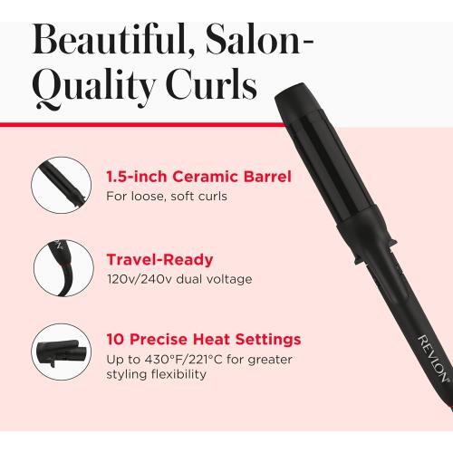 REVLON SmoothStay Coconut Oil Infused Hair Curling Iron - Barrel Curling Iron 1 ½ Inch for Loose Curls, Shinier, Visibly Smoother Hair (1 ½ in)