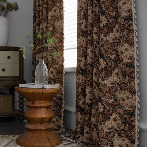 vctops Vintage Floral Oil Painting Curtains with Tassels Set of 2 Panels Rod Pocket Thermal Insulated Room Darkening Window Curtains/Drapes for Bedroom Living Room (Coffee,59x102)