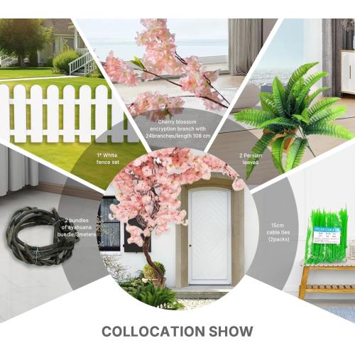 Artificial Cherry Blossom Trees - Fake Flower Background Walls with Simulated Branch and Rattan Design - for Indoor Ceiling Air Conditioning Pipe Ornamental(Pink)