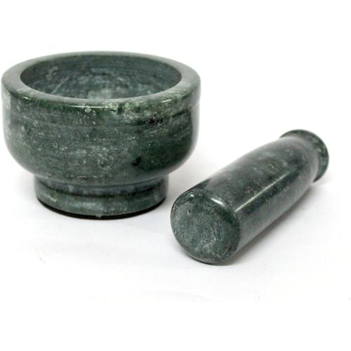4 Diameter Natural Stone Mortar and Pestle Set as Spice Grinder, Medicine Masher - Okhli and Musal (Green Deep)