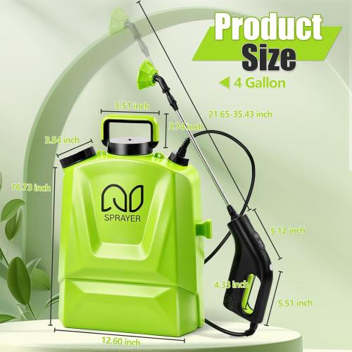 Battery Powered Backpack Sprayer 4 Gallon, Adjustable Pressure Garden Sprayer with Digital Display & Padded Straps, Electric Pump Sprayer in Lawn with 2.2Ah Battery, 5 Nozzles, Telescopic Wand