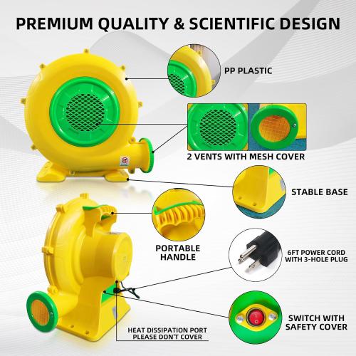Air Blower, 480W 0.64HP Bounce House Blower, Portable Inflatable Bubble HOU-se Blo-wer, Perfect for Inflatable Bounce House, Bouncy Castle, Jumper, Water Slid, Corded(480 Watt 0.6HP)