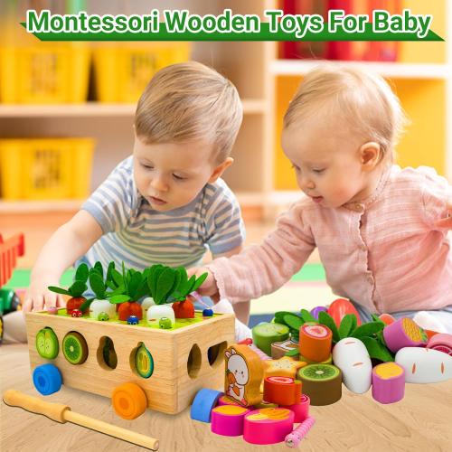Montessori Wooden Shape Sorter for Baby Carrot Shape Sorting Toy for Toddlers 3  Montessori Shape Puzzles Fine Motor Toys Sensory Learning Educational Toys for Kids 1 2 3 4 5 6 Years Old