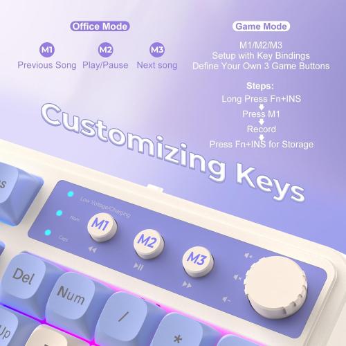 AULA S99 Wireless Keyboard, Tri-Mode Bluetooth/2.4GHz/USB-C Cute Creamy Gaming Keyboard with Number Pad RGB Backlit, Media Knob Custom Computer Keyboards for MAC Xbox PC Gamer - Gradient Purple