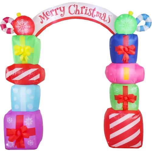 9FT Christmas Inflatables Decorations, Outdoor Gift Boxes Arch Giant Blow Up with Built-in LED Lights for Yard Garden Lawn Holiday Decor