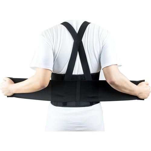 RK Safety RKBST11 Elastic Back Support Belt with Adjustable Shoulder Straps (3XL, Black)