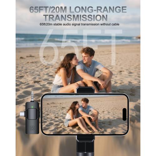 PQRQP 3 in 1 Professional Wireless Lavalier Microphone for iPhone, Android, Camera, Wireless Microphones, Mini Microphone, Crystal Clear Sound Quality for Recording, Live Streaming, Microphone Clips
