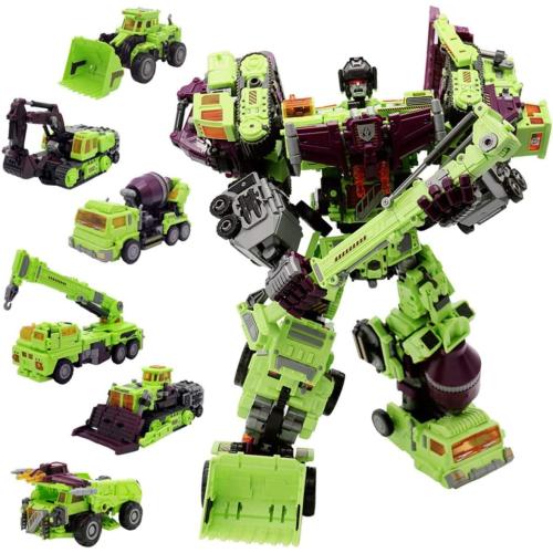 NBK Deformation Oversize Toys Robot Devastator Engineering Combiner 6 in 1 Action Figure Car Truck Model Gift for Kids Boys (Green) | 18 Inch, 5 Modes Robot Toys, Posable Joints, Equipped with Weapons
