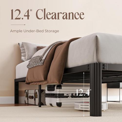 14 Inch Twin Size Metal Bed Frame, Heavy Duty Platform Bed Frame with Headboard Compatible, Under Bed Storage, Noise Free, No Box Spring Needed, Mattress Retainers, Easy Assembly