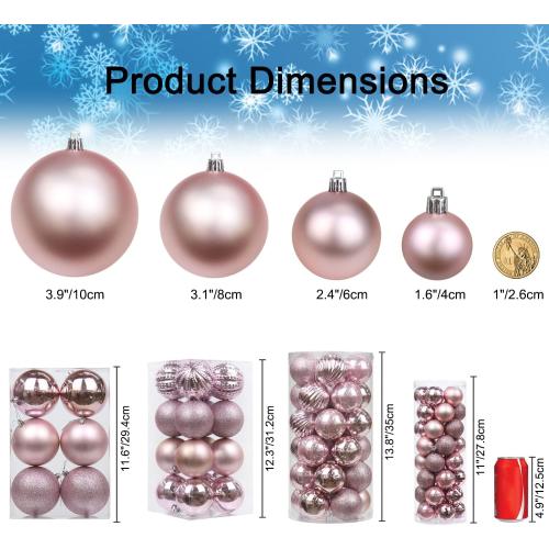 2.36 Christmas Ball Ornaments Shatterproof Pink Ornaments Set - 30 pcs for Christmas Tree, Halloween, Wedding & Party Decoration