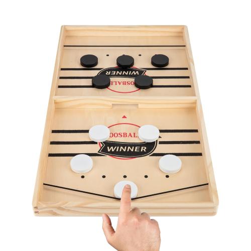 Fast Sling Puck Game - Wooden Hockey Table Board Game with Spare Parts | Indoor 2 Player Tabletop Fast-Paced Slingshot Battle for Adults, Kids & Family Night or Friends Party | Large Size