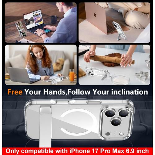 SPIDERCASE Magnetic for iPhone 17 Pro Max Case,with [3 Stand Ways] [Military Grade Drop Protection] with Invisible Stand Shockproof Slim Case for iPhone 17 Pro Max 6.9 inch,Clear