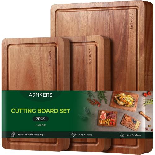 Set of 3 Wood Cutting Boards for Kitchen, Acacia Wooden Cutting Board Set, Charcuterie Board, Large Solid Chopping Board for Meat, Cheese, Fruit, Vegetables (set of 3)