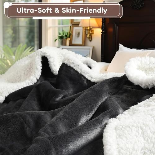 LaffyLo Electric Heated Blanket Twin, Fast Heating Blanket, Dual-Sided Flannel Sherpa, 10 Heat Settings, 1-12 Hour Auto Off, Machine Washable, Dark Grey