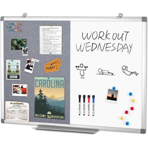 Combination Magnetic Whiteboard & Fabric Board,Dry Erase Board Bulletin Board 36x24inches Combo Vision Board for Wall,Home,School,Office