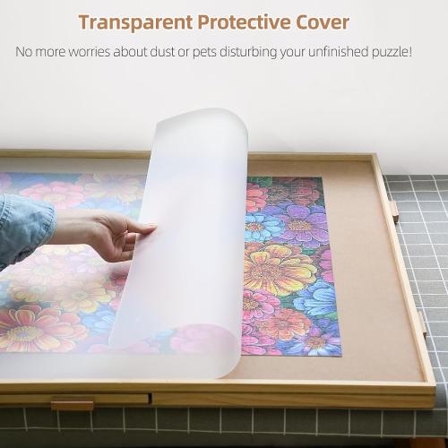 1500 Pieces Rotating Puzzle Board with 6 Drawers, Lazy Susan & Transparent Cover, 34.2x25.2 Portable Wooden Jigsaw Puzzle Board, Great Gift for Puzzle Enthusiasts