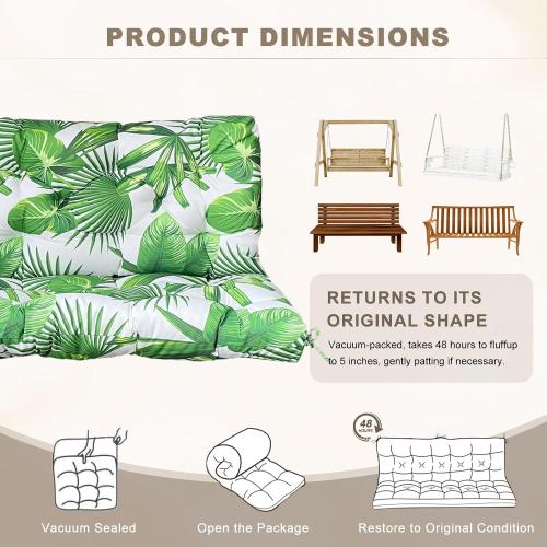 Porch Swing Cushion with Backrest,Waterproof Bench Cushion for Outdoor Furniture,2-3 Seater Replacement Thickened Swing Cushion with Ties,Patio,Outdoor,Backyard and Garden (Fresh Leafy,40x40)