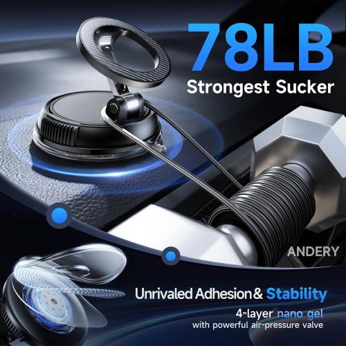 ANDERY Car Phone Holder for Magsafe [78 LBS Strongest Suction & 2400gf Strongest Magnetic] 360° Adjustable Car Phone Mount, Phone Holders for Your Car for iPhone 17-12 Pro Max Air Plus (Carbon Fiber)