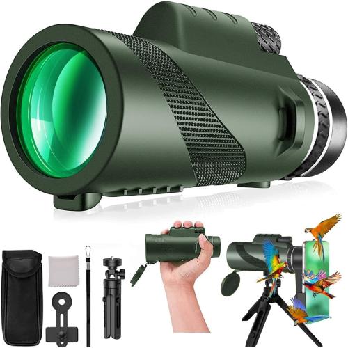 Monocular-Telescope 80x100 High Powered Monoculars High Definition for Adults High Powered with HD BAK4 Prism Smartphone Adapter Telescope Hunting Wildlife Bird Watching Travel Camping Hiking-Green