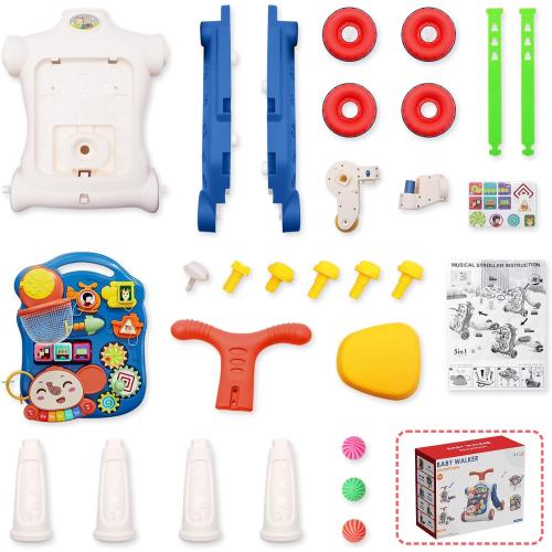 White, Red, and Navy Blue QDRAGON 5 in 1 Push Walkers for Baby Boys, Toddler Learning to Walk, Sit to Stand Walker, Early Learning Push Toy for Infant 12  Months