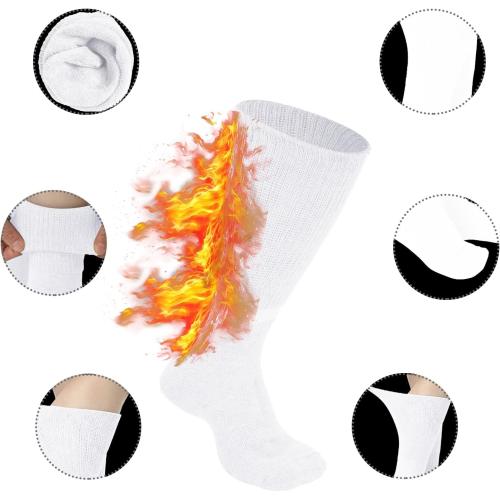 Geyoga 4 Pairs Extra Wide Seamless Socks Winter Warm Non Binding Loose Calf Socks Women Men Swollen Feet Edema Ankles, 9-13(White)