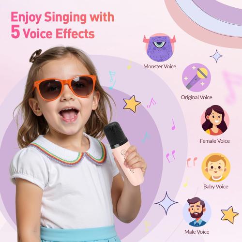 Karaoke Machine for Kids Adults, Mini Portable Bluetooth Karaoke Speaker with 2 Wireless Microphone and Lights, Christmas Birthday Gifts for Girls Ages 4, 5, 6, 7, 8, 9, 10, 12  Family Home Party