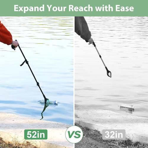 52 Extra Long Grabber Reacher Tool, Foldable Reacher Grabber Pickup Tool with Strong Magnetic & 360° Rotating Anti-Slip Jaw, Extension Trash Picker Upper Grabber for Indoor & Outdoor