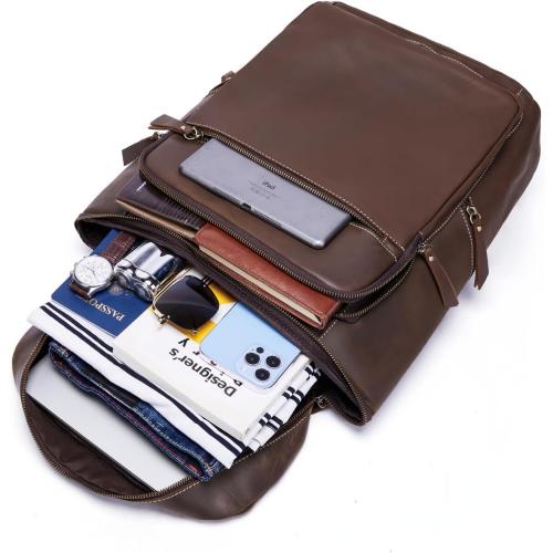 Retro Genuine Leather Backpack, Men's Fashionable Travel Bag And Camping, Practical Men's Travel (Brow)