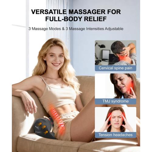 Neck Massager with Heat, Red Light & Vibration Adjustable, Heated Neck Stretcher with 3 Modes, Rechargeable Cervical Traction Device for Pain Relief & Muscle Relaxation, Gift for Women Men
