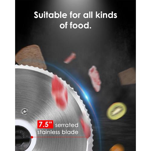 Meat Slicer Machine for Home Use - Electric Deli Food Slicer with Removable 7.5'' Stainless Steel Blade, 1-15mm Adjustable Thickness Meat Slicers for Slicing Meat, Cheese, Bread, Easy to Clean (Black)