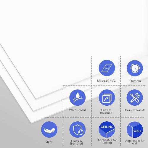 Smooth Drop Ceiling Tiles 2ft x 4ft - Waterproof, Fire-Rated, Easy Drop-in Installation - Premium PVC to Prevent Breakage - Ceiling Tiles 24 x 48, 10-Pack Cover 80 Sq. Ft, White